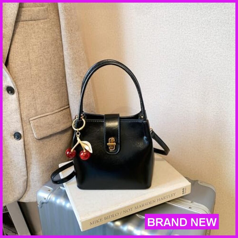 Vegan Leather Tote Shoulder Bag Retro Bucket Satchel Crossbody Adjustable Strap - Picture 5 of 7